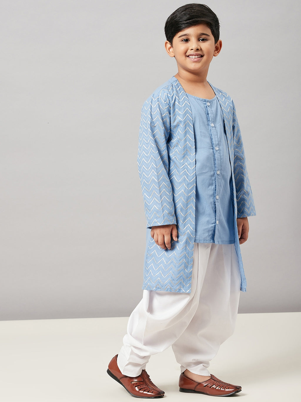 Boys Ankle Length Solid Kurta Set - Blue