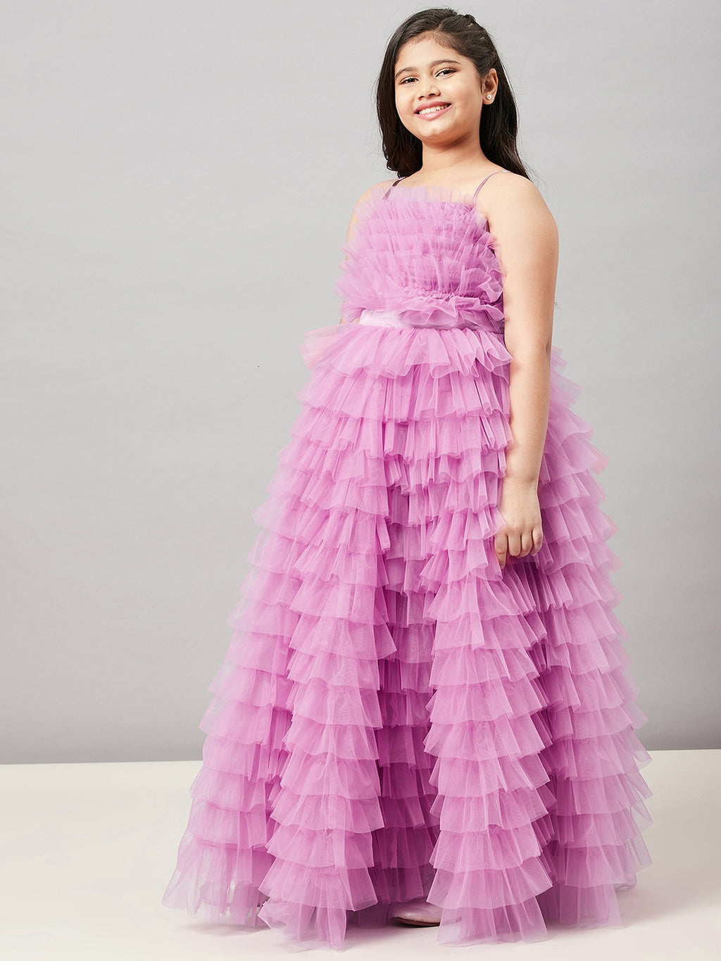 Girls Ankle Length Solid Dress - Pink