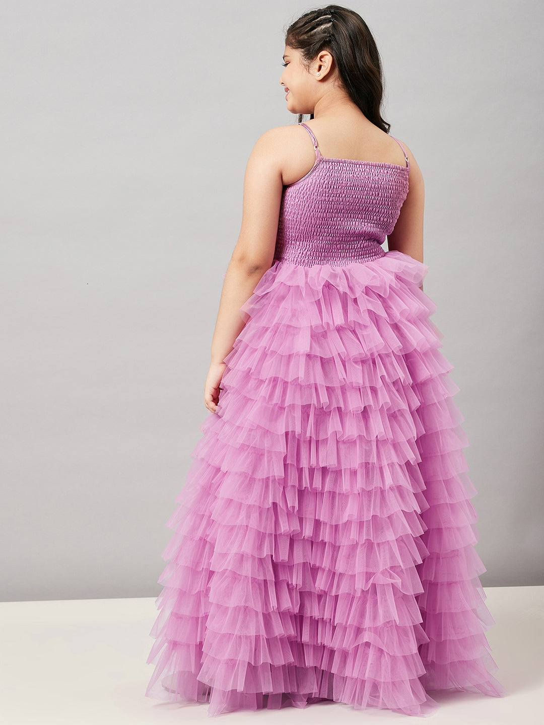 Girls Ankle Length Solid Dress - Pink