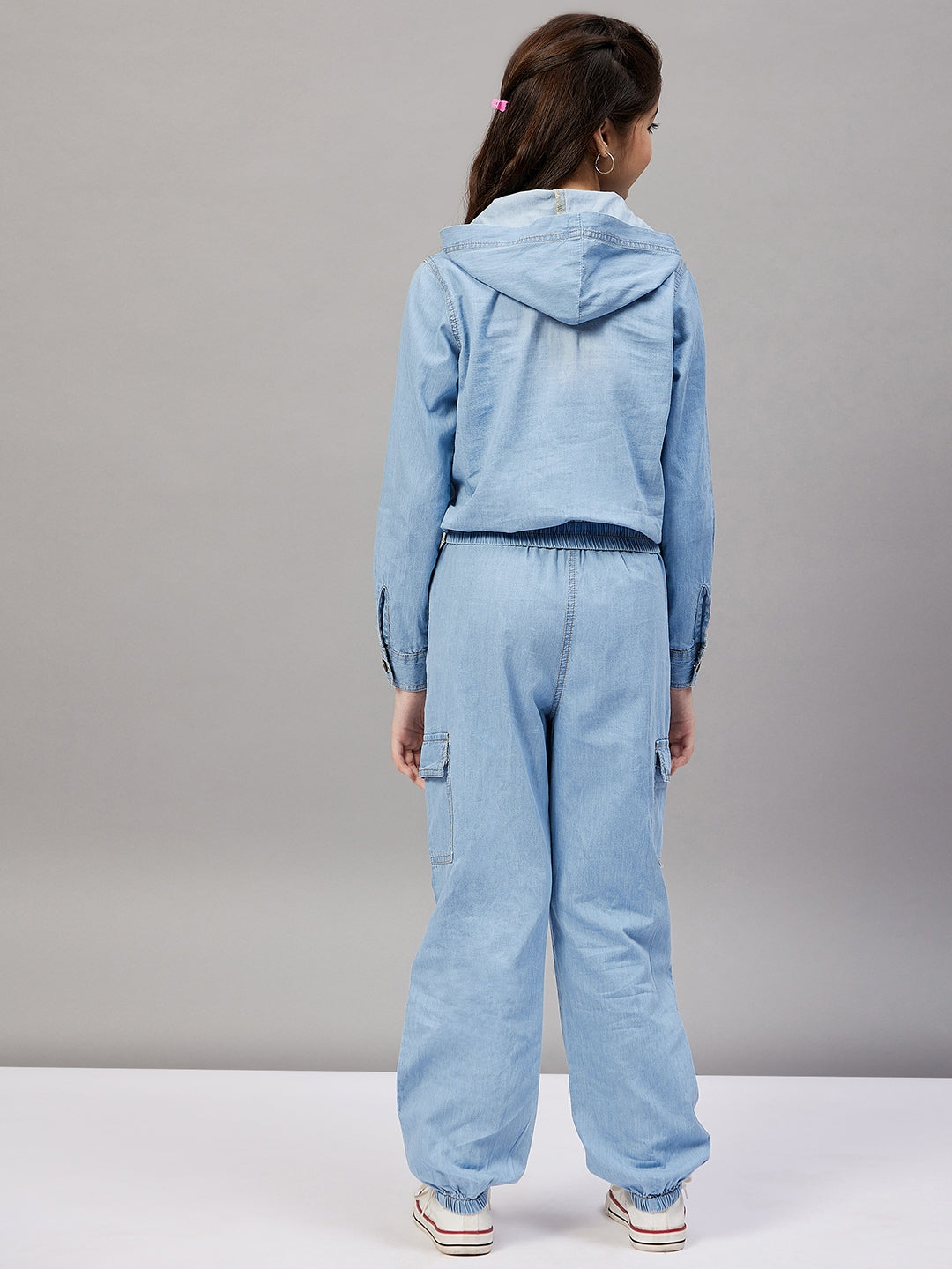 Girls Ankle Length Solid Top With Pants - Blue