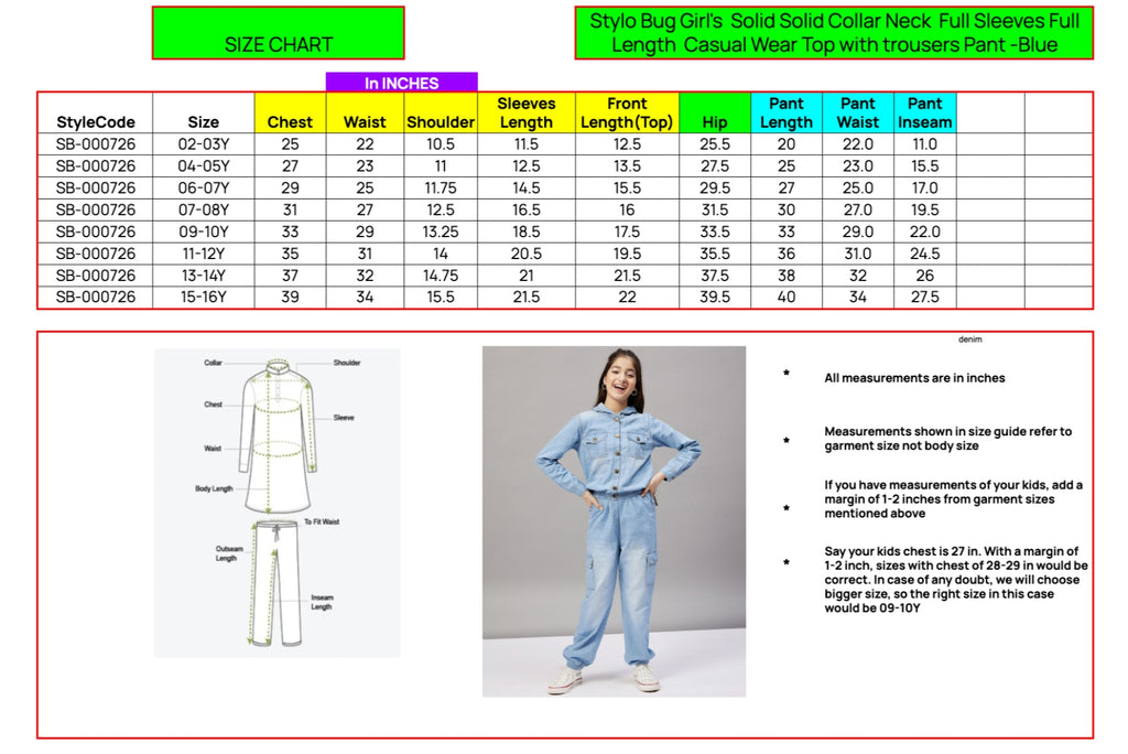 Girls Ankle Length Solid Top With Pants - Blue