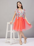 Girls Knee Length Printed Dress - Orange