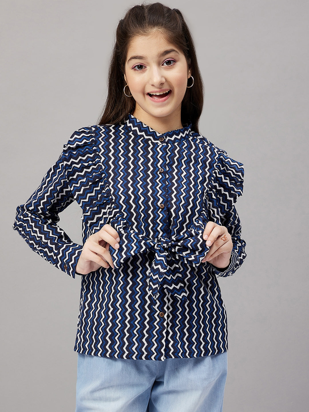 Girls Waist Length Printed Top - Blue