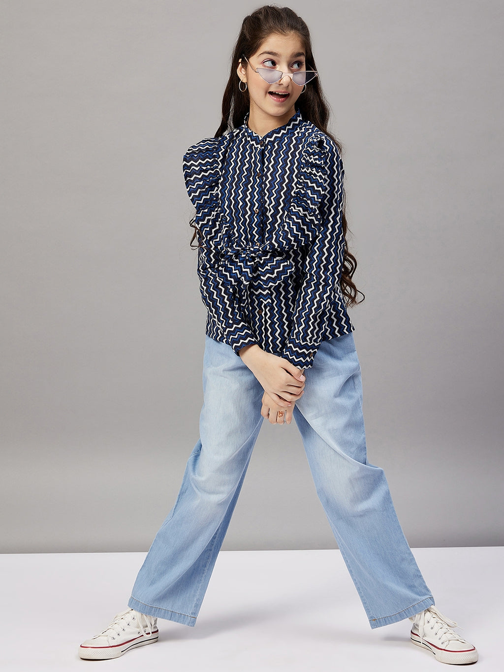 Girls Waist Length Printed Top - Blue