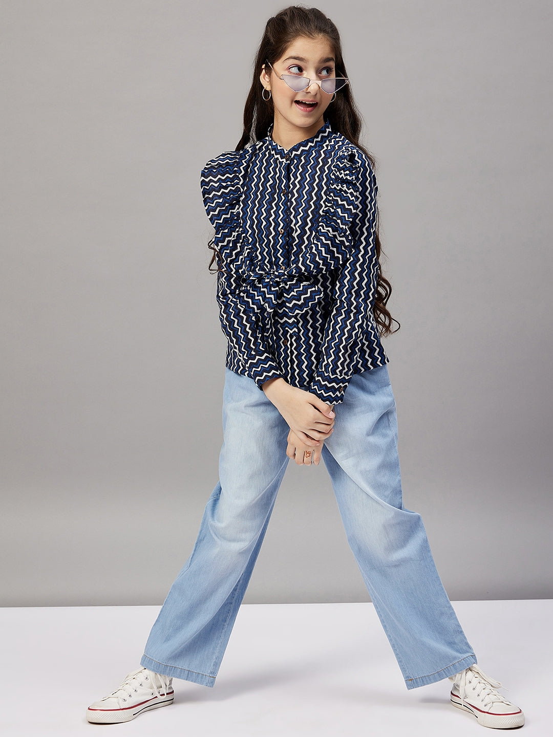 Girls Waist Length Printed Top - Blue