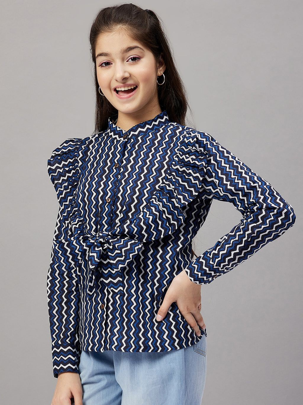 Girls Waist Length Printed Top - Blue