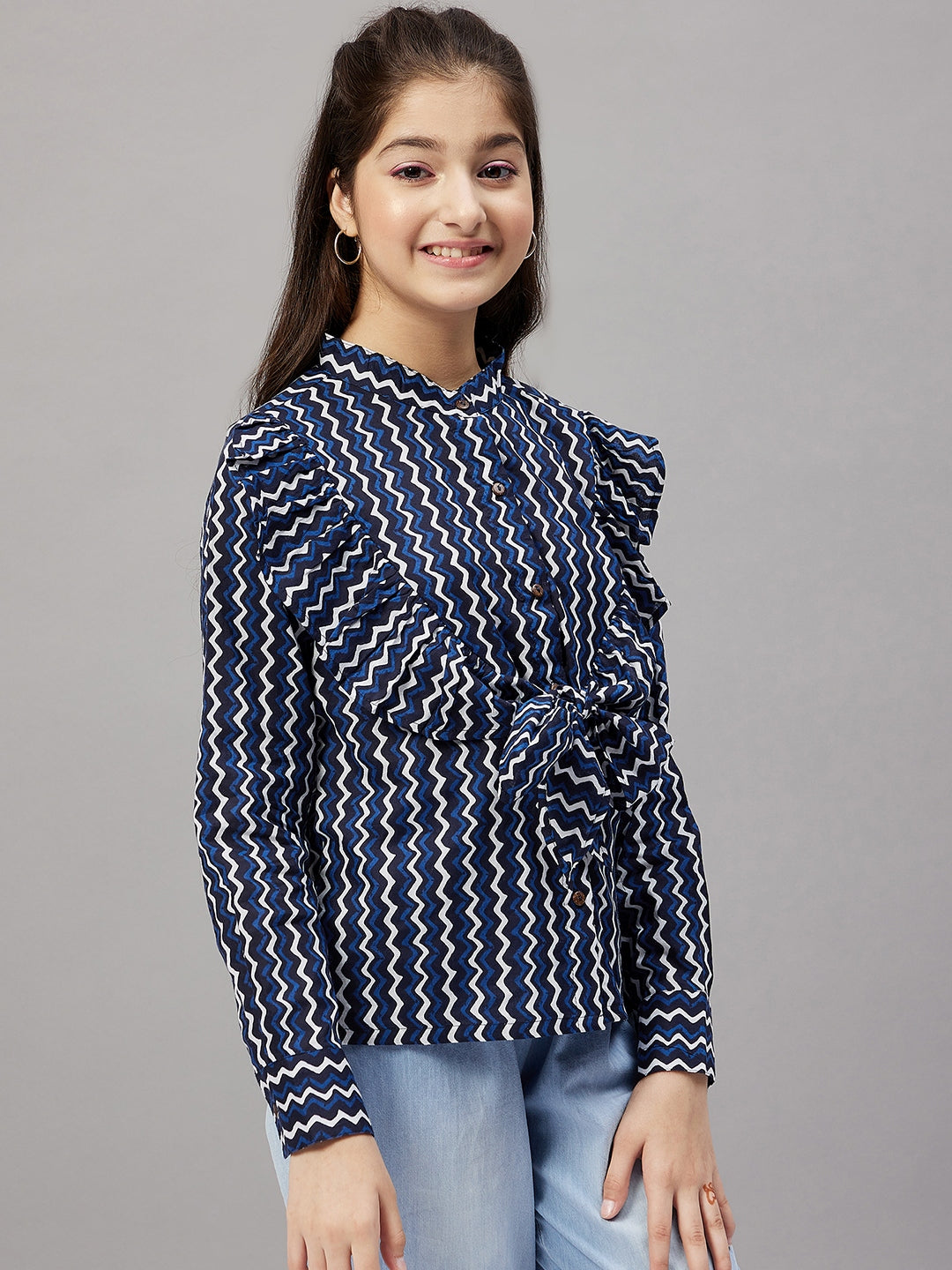 Girls Waist Length Printed Top - Blue