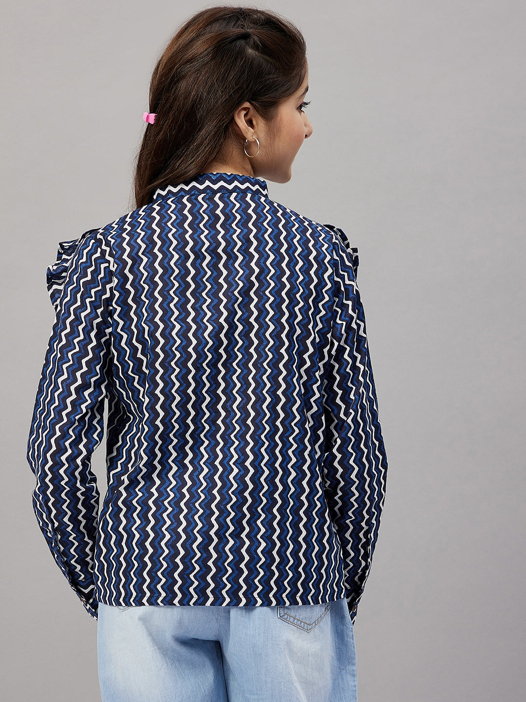 Girls Waist Length Printed Top - Blue