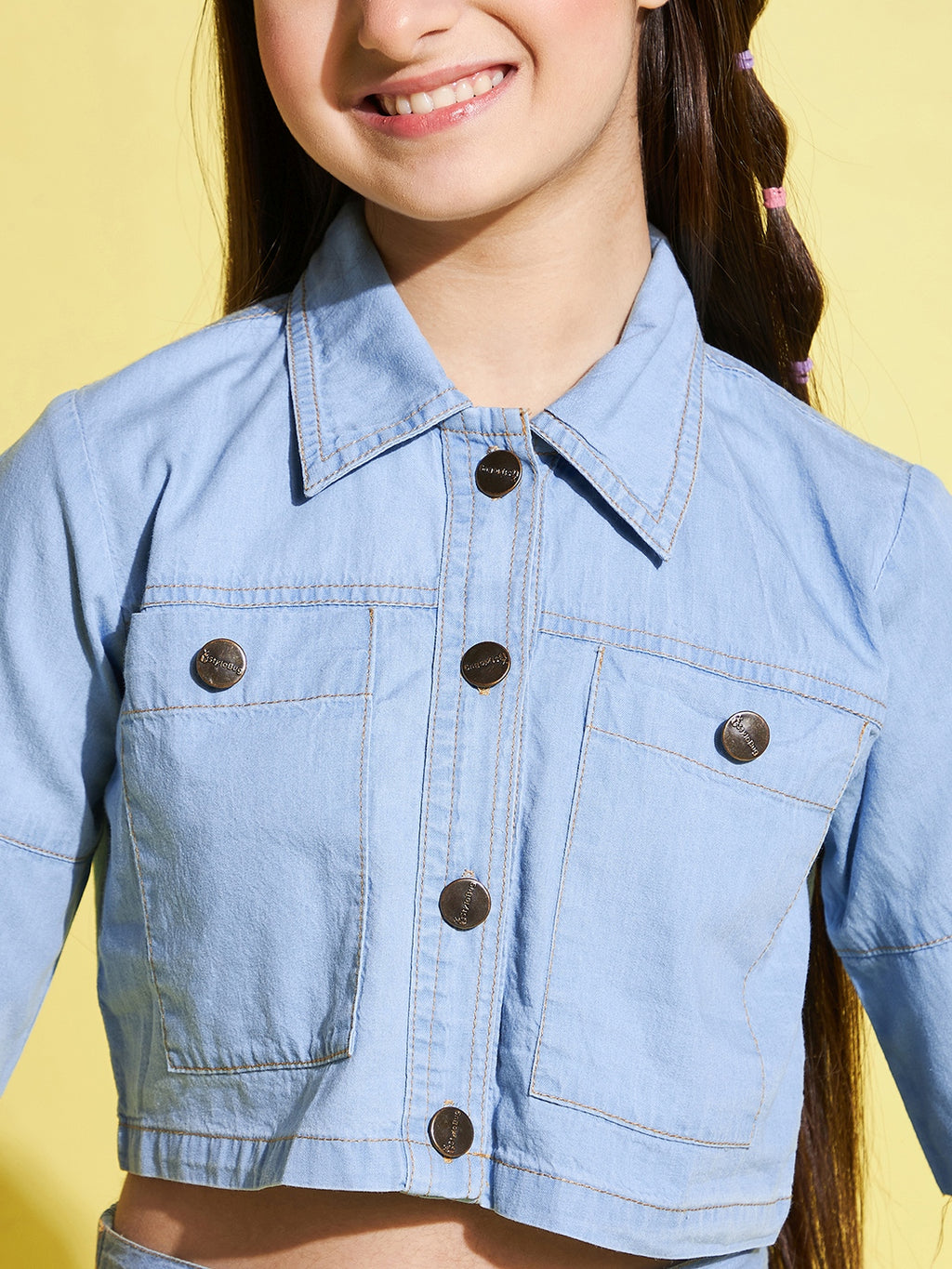 Girls Mid Thigh Solid Top with Shorts - Blue