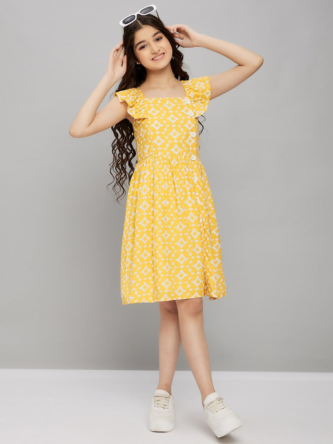 Girls Knee Length Dress - Yellow