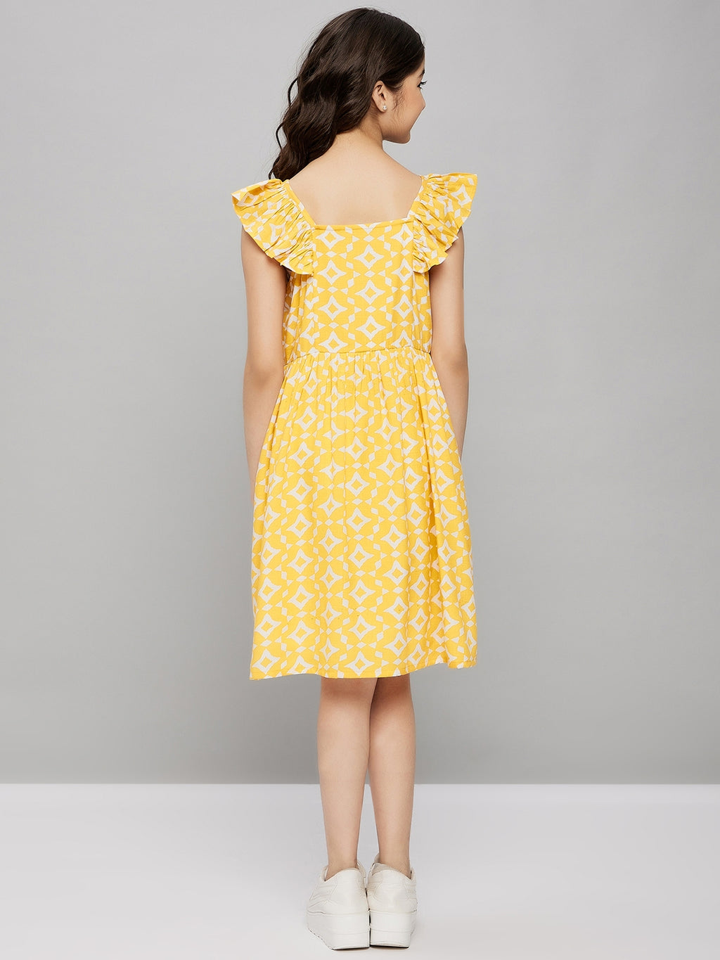Girls Knee Length Dress - Yellow