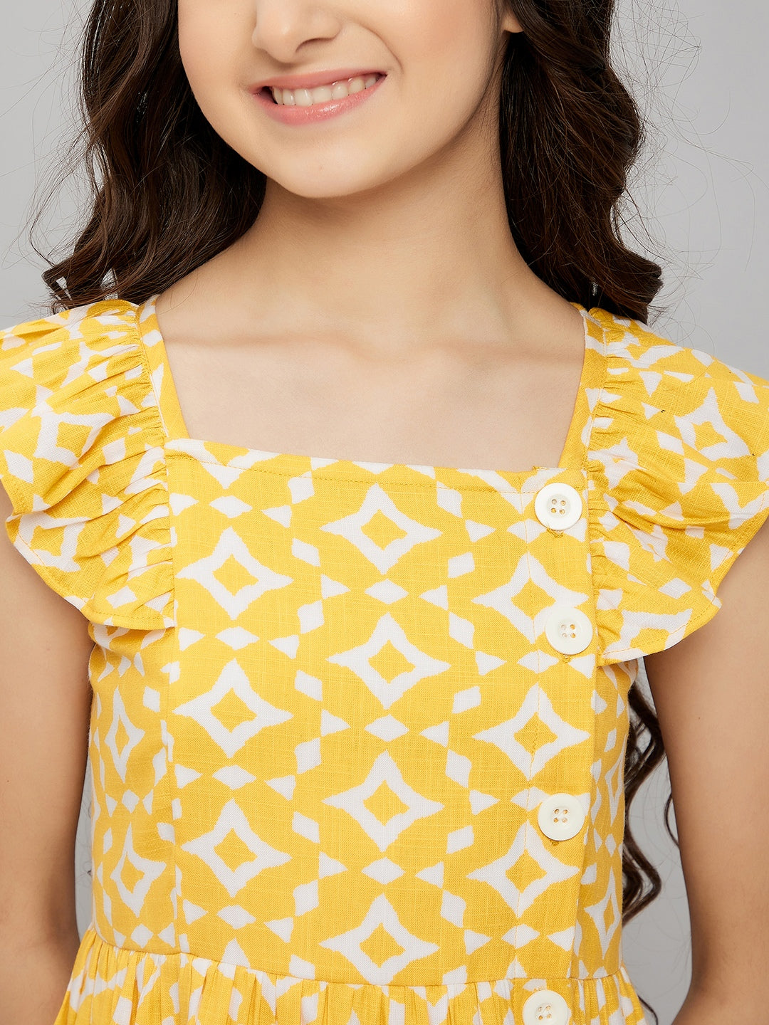 Girls Knee Length Dress - Yellow