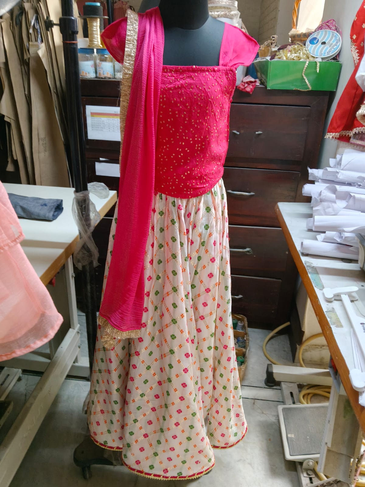 Girls Waist Length Embroidery Lehenga Choli - Magenta