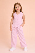 Girls High Hips Solid Top With Pants - Pink